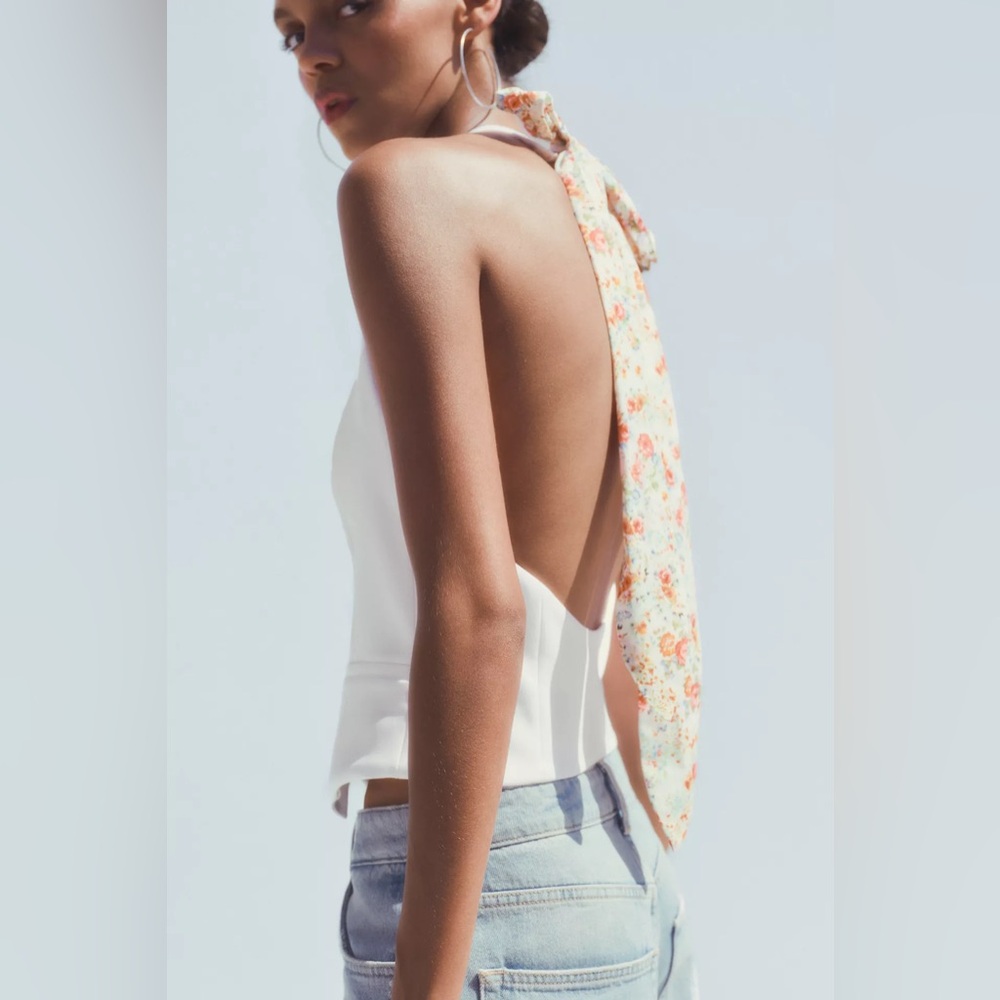 Zara White Printed Scarf Halter Neck Vest - Picture 8 of 12